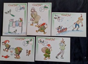 Sweden 2004 Maxi maximum cards Christmas Gnomes Five cards.