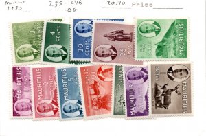 Mauritius, Postage Stamp, #235-246 Mint Hinged, 1950 (AC)