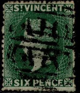 St. Vincent QV SG16, 6d verde oscuro, Usado. Cat £ 70. 