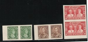 Canada #211a - #212a #213a Extra Fine Never Hinged Imperf Pair Trio