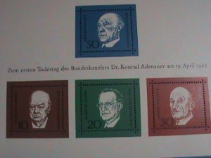 GERMANY- STAMP:1968-SC#982-  1ST ANNIV: KONRAD ADENAUER - MINT- NH S/S SHEET.