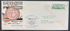 1933 Chicago USA LZ 127 Graf Zeppelin Flight cover Century Of Progress Exhibitio