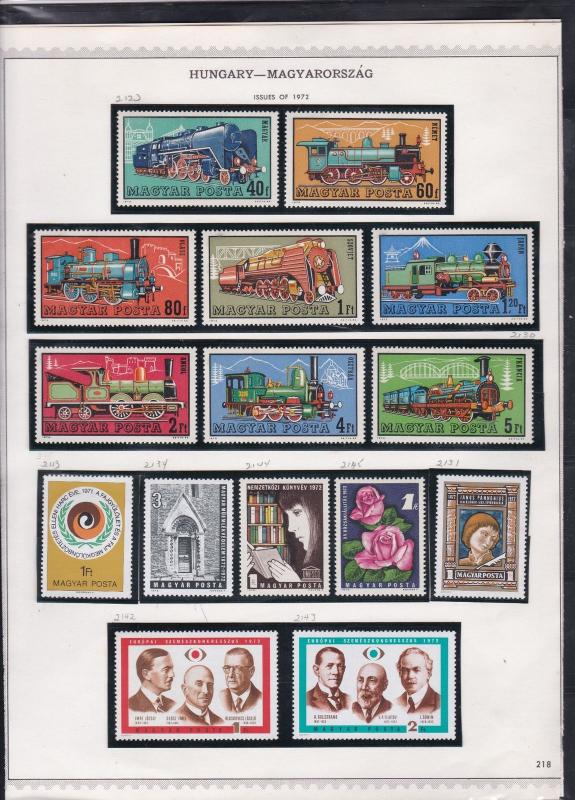 hungary issues of 1972 trains & olympics etc stamps page ref 18304