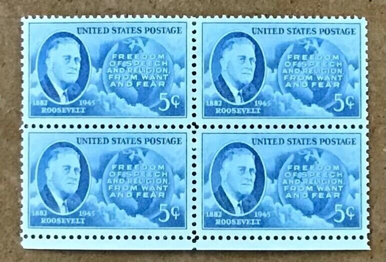 933  Franklin D Roosevelt, Four Freedoms   MNH 5 cent 100 Count FV $5.00 1946