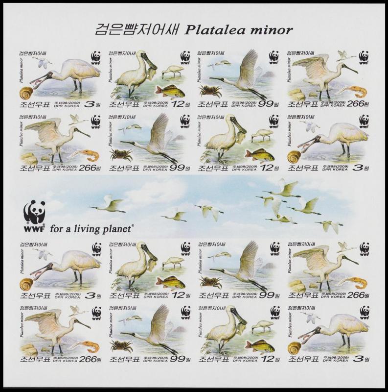 North Korea WWF Black-faced Spoonbill Imperforated Sheetlet of 4 sets