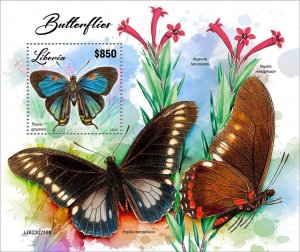 LIBERIA- 2023 - Butterflies - Perf Souv Sheet - Mint Never Hinged
