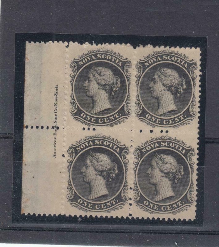 NOVA SCOTIA # 8-8a VF-MNH INSCRIPTION BLOCKS OF 4 CAT VALUE $320