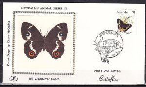 Australia, Scott cat. 880 ONLY.. Butterfly value, Silk Cachet First day cover.