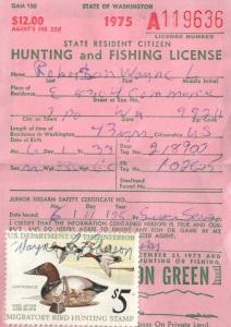 1975 USA Duck Stamp #RW42 + Upland Washington Hunting & Fishing License