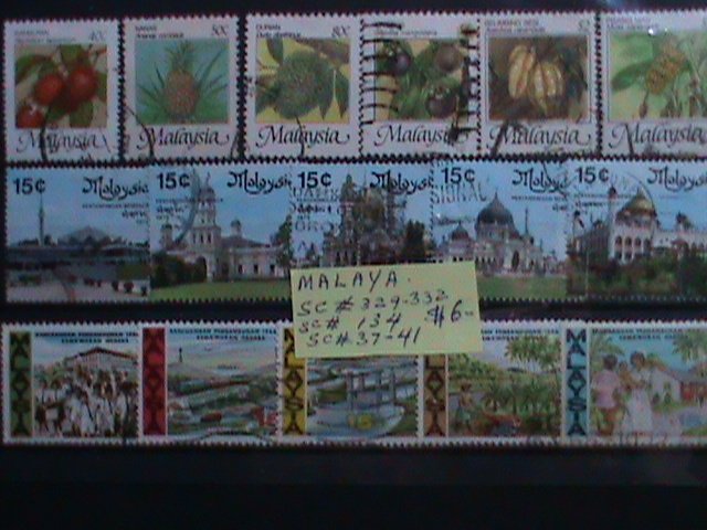 ​MALAYSIA: SC# 37-41, #134, #329-332 VERY OLD THREE SETS OF USED STAMPS.