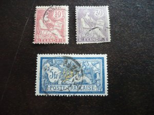 Stamps-French Offices Alexandria-Scott#21,25,30 - Used Part Set of 3 Stamps