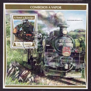 St Thomas & Principle-Sc#3407-used sheet-Steam Trains-Locomotives-2017-