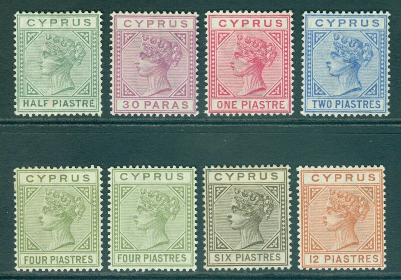 SG 31-37 Cyprus 1892-94. ½pi-12pi with SG 35a, 4pi pale olive-green. A fine...