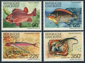 Gabon 610-613,613a,MNH.Michel 979-982,Bl.56. Fish 1987.Adioryx bastatus,Scarus,