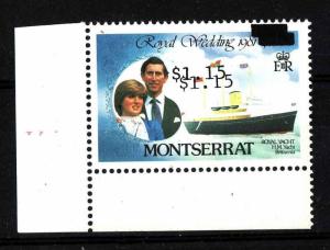 Montserrat-Sc#513-unused NH-$1.15 surcharge doubled-Ships-Princess Diana-1981-
