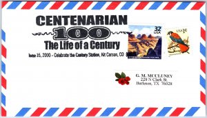 US SPECIAL EVENT COVER POSTMARK CENTENARIAN 100 AT KIT CARSON COLORADO 2000