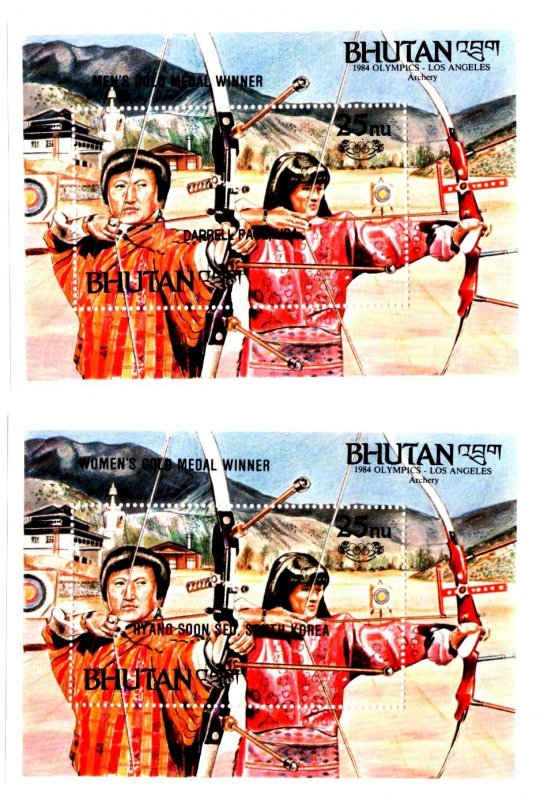 Bhutan - Los Angeles - Olympics - Winners overprinted on 2 perf SS - perforated