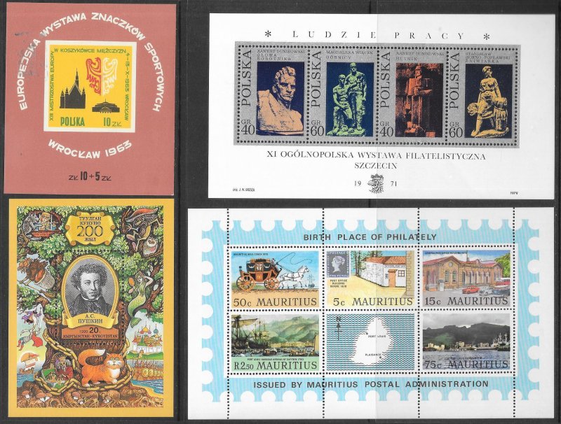 WORLDWIDE (227) Souvenir-Mini Sheets Strips Blocks All Mint Never Hinged!