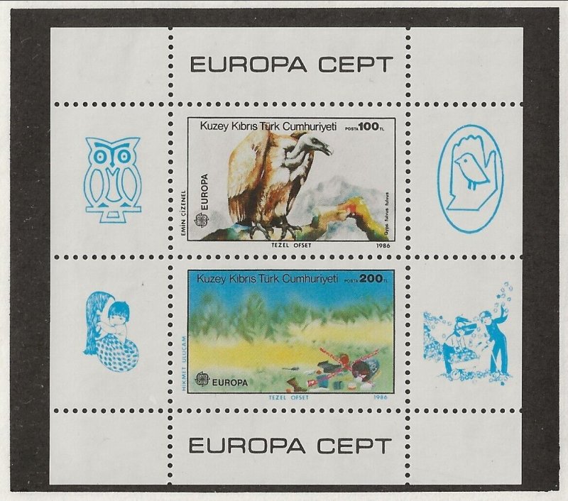 TURKISH CYPRUS Sc 181 NH SOUVENIR SHEET of 1986 - EUROPA - BIRDS