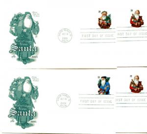 3537a-40a 34c Santas 2001, Booklet,  4 ArtCraft FDCs