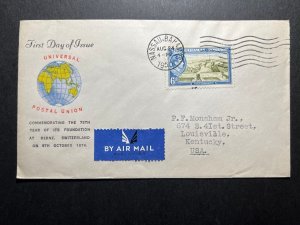 1950 Bahamas Airmail First Day Cover FDC Nassau to Louisville KY USA UPU 75 Year