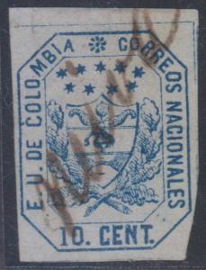 COLOMBIA 1863 COAT OF ARMS Sc 28a FULL NEIVA PEN CANCEL SCV$35.00+