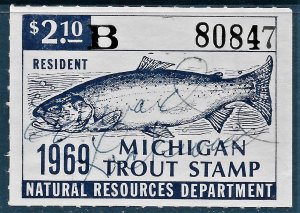 US 1969 MI Resident Trout Stamp used