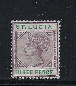 ST. LUCIA SCOTT #32- 1891- 3P (LILAC/GREEN) - DIE II (DIE B)- MINT LIGHT HINGED