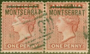 Montserrat 1884 1d Red SG8a Inverted S in a V.F.U Pair with Normal Rare Ex- S...