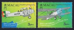 Macao 979-980,980a sheet,MNH. Portugal-Macao Flight,75th Ann.1999.Airplanes.