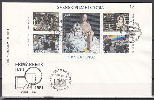 Sweden, Scott cat. 1386 a-e. Swedish Films sheet. First day cover.