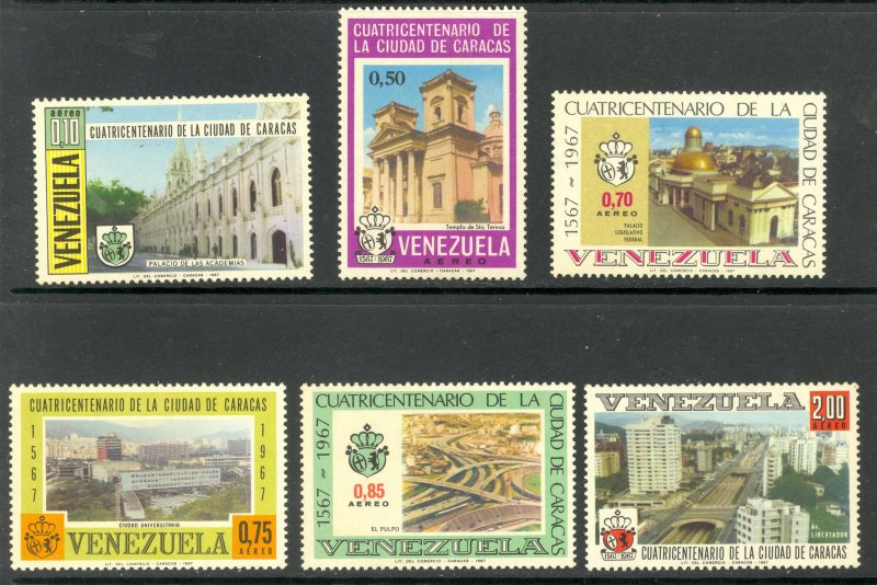 VENEZUELA 1967 CARACAS VIEWS Airmail Set Sc C977-C982 MNH