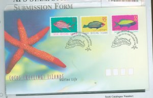 Cocos (Keeling) Islands 327-329 marine life (fish) set of 3 on an unadd. cacheted FDC
