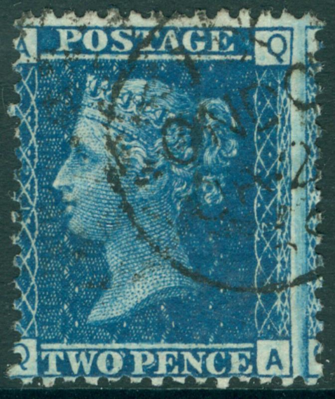 SG45, 2d blue PLATE 12, FINE USED, CDS. Cat £140. QA