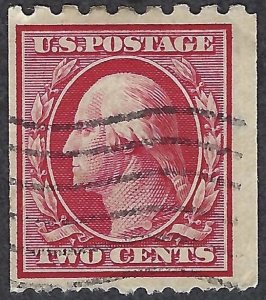 United States #391 2¢ George Washington (1910). Carmine. Horiz. Coil. Used.