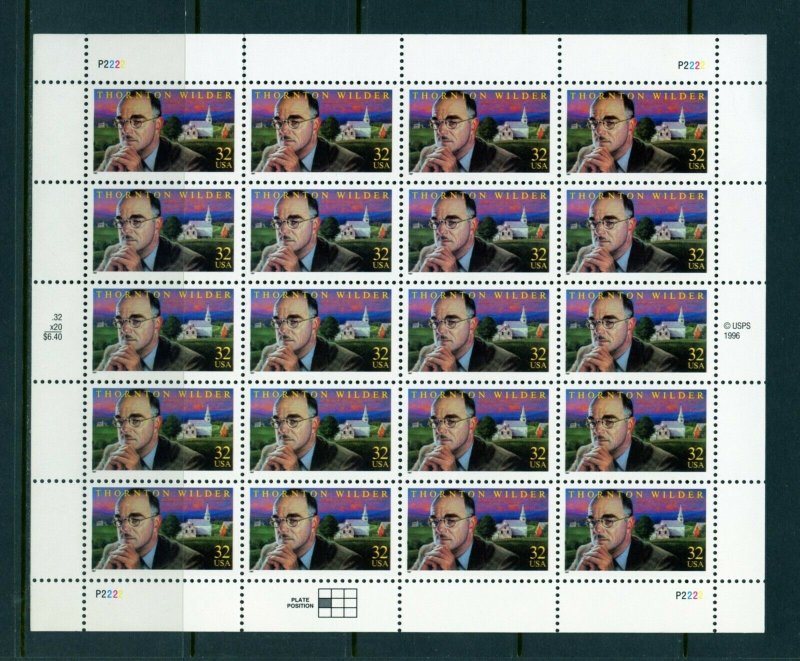 UNITED STATES  SCOTT#3134 THORTON WILDER  SHEET OF 20 32c STAMPS  MINT NH 