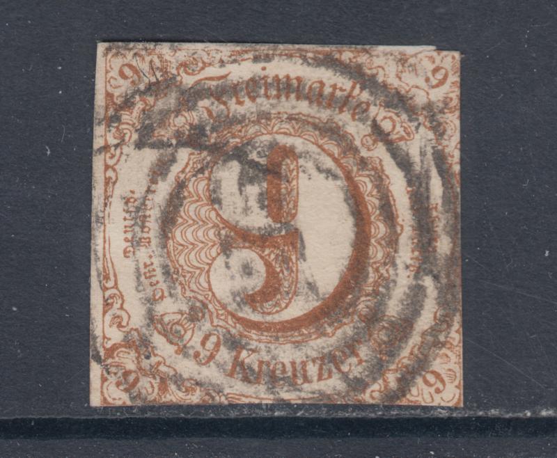 Thurn & Taxis Sc 55 used 1862 9kr bister Numeral, sound & Fine