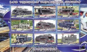 Djibouti - Steam Trains - 9 Stamp  Sheet  SV0778