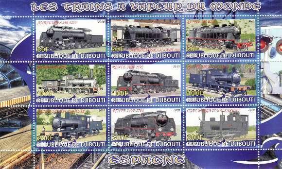 Djibouti - Steam Trains - 9 Stamp  Sheet  SV0778