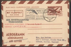 Austria 1958 Airmail Aerogram Cover AUA First Flight Vienna London G108032
