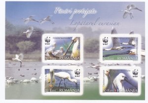 Romania 4890a (4887-90) MNH 2006 WWF Eurasian Spoonbill Souvenir Sheet of 4