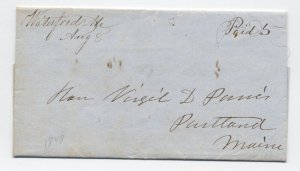 c1848 Waterford ME mansucript stampless cover paid 5 rate [h.4896