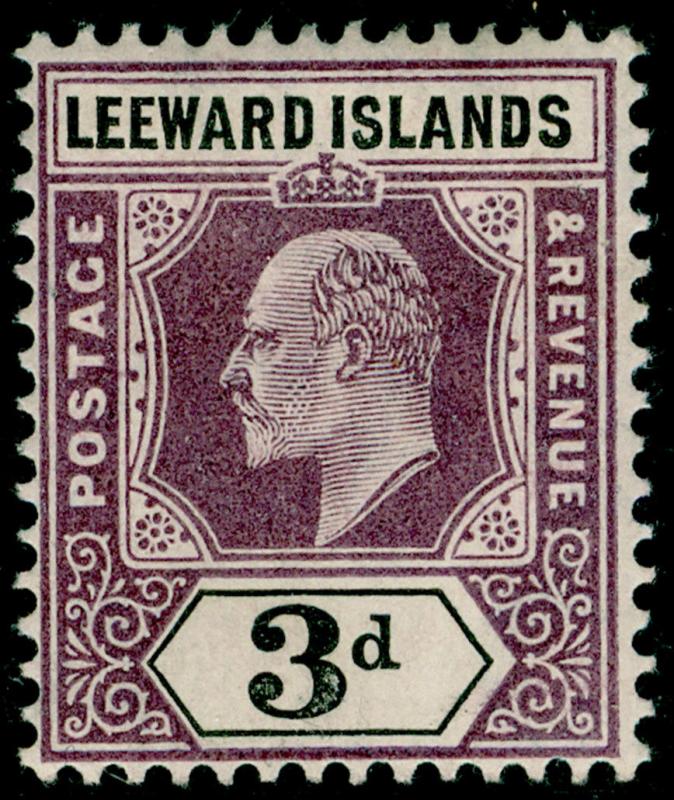 LEEWARD ISLANDS SG33, 3d dull purple & black, VLH MINT. Cat £25. WMK MULT CA.