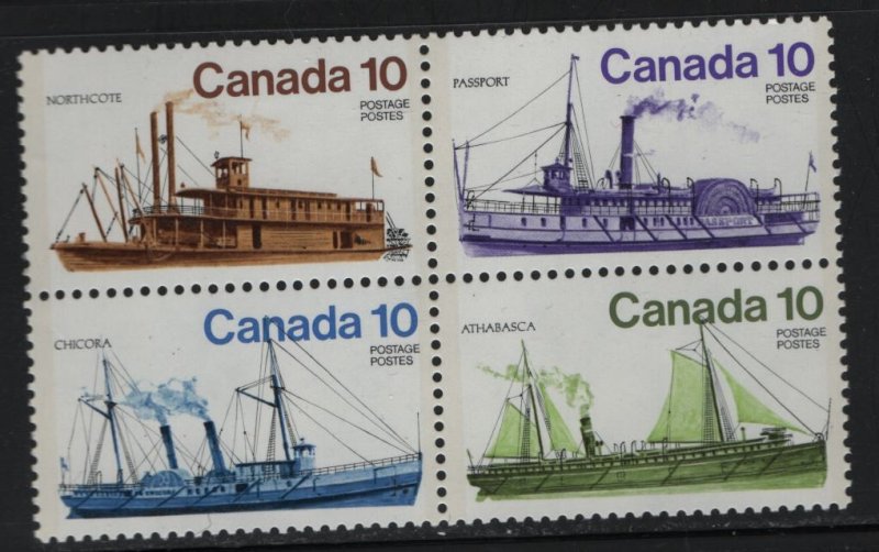 Canada 703A Block of 4, MNH, 1976 Inland Vessels