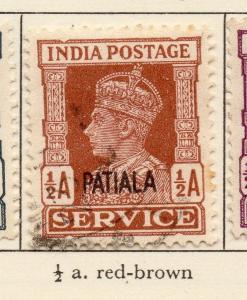 Indian States Patiala 1940-45 Early Issue Fine Used 1/2a. Optd 207304