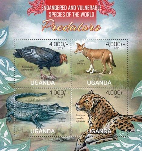Predators Big Wild Cats Reptiles Birds Crocodiles Animals Fauna Uganda MNH stamp
