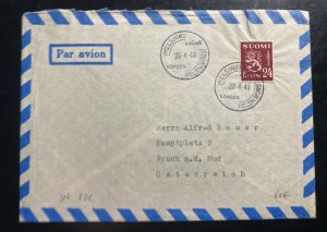 1948 Helsinki Finland First Day Airmail Cover To Bruch Austria Sc#274 Lion Type