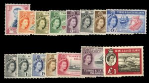 Turks & Caicos Islands #121-135 Cat$112.65, 1957-60 QEII, complete set, never...