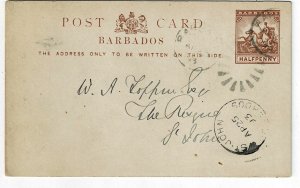 Barbados 1893 GPO cancel on postal card to St. John