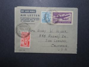 India 1952 Uprated Aerogramme / Fraser Town to USA - Z11651